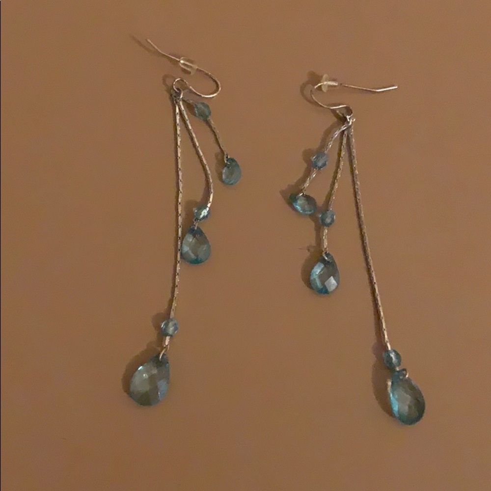 Aqua and Silver Dangling Drop Earrings